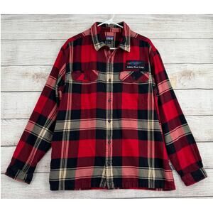 Patagonia Organic Cotton Fjord Flannel Shirt Men L Red Black Plaid Bulkley River